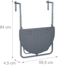 Relaxdays Folding Balcony Hanging Table Art.240629 Adjustable 2 Drink Holders Railing Table Grey