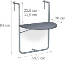 Relaxdays Folding Balcony Hanging Table Art.240629 Adjustable 2 Drink Holders Railing Table Grey