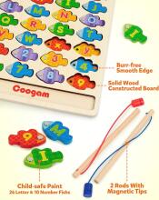 Coogam Magnetic Alphabet Numbers Fishing Game Art.241386 Koka puzle Montessori Abēce