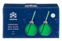 Winteria Christmas ball glass with straw 2 pcs 40 cl green