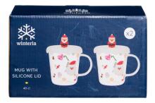 Winteria Mug with silicone lid 40 cl 2 pcs santa claus