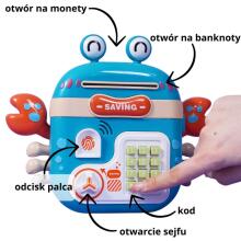 WOOPIE Electronic Piggy Bank Safe ATM with Pin Access Code Crab Backpack Blue