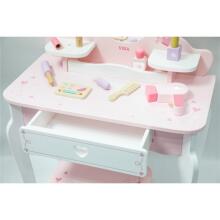 VIGA Large Wooden Dressing Table White and Pink with Mirror and Chair