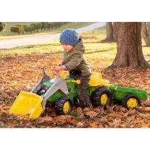 Rolly Toys RollyKid John Deere Pedal Tractor with Bucket and Trailer - Green