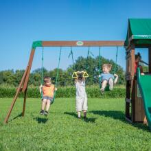 BACKYARD DISCOVERY Lakewood Wooden Playground Swings Slide Playhouse