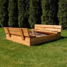 Bebe Basic Wood Sandbox Art.249101 Grey sandbox with a lid and a bench, 120x120 cm