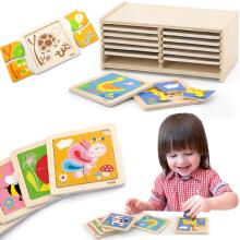 VIGA Wooden Puzzle 12 boards, 4 puzzles in a stand