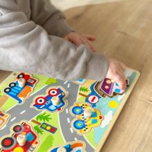 TOOKY TOY Wooden Montessori Puzzle Transport Vehicles with Matching Pins