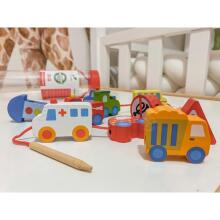 WOOPIE GREEN Wooden Threading Blocks Vehicles Cars 13 pcs.