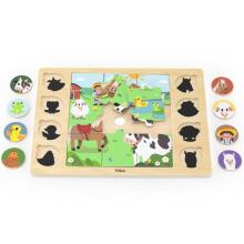 VIGA Wooden Puzzle Guess the Shadow - Farm Puzzle 17 pcs.