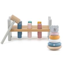 VIGA PolarB Set Wooden Pyramid + Punch with Hammer Polar Bear Montessori