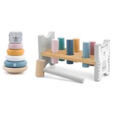 VIGA PolarB Set Wooden Pyramid + Punch with Hammer Polar Bear Montessori
