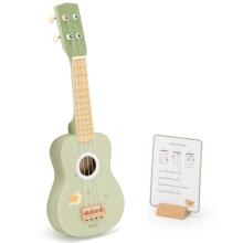 Viga koka ukulele ģitāra bērniem, zaļa ar notīm