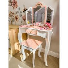 TOOKY TOY Wooden Dressing Table with Chair Folding Mirror Accessories 15 pcs.