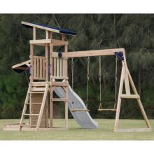 AXI Wooden Large Playground Swings Slide Tower + Sandbox - White