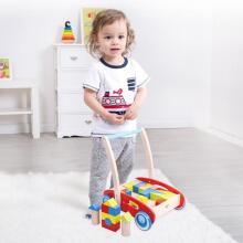 TOOKY TOY Wooden Walker Pusher for Children + Blocks 23 pcs.