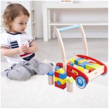 TOOKY TOY Wooden Walker Pusher for Children + Blocks 23 pcs.