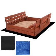 Aizverama smilšu kaste ar soliņiem Springos SBP100SET04 100×100 cm impregnēta koksne, ar geotekstilu un plēvi, brūna