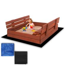 Aizverama smilšu kaste ar soliņiem Springos SBP100SET04 100×100 cm impregnēta koksne, ar geotekstilu un plēvi, brūna