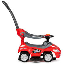 Ride-on car, push car 3-in-1 DELUXE with handle and music panel - red