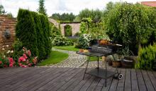 Garden grill with rotisserie and adjustable grate + two large shelves, MultiGarden