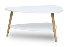 Modern coffee table, shelf, wooden legs, white, ModernHome