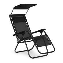 Garden Beach Lounger with Adjustable Backrest and Movable Canopy Black MultiGarden