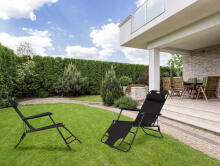 Garden lounger with headrest, foldable construction, black, MultiGarden