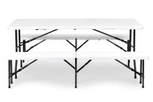 Catering table 180cm + 2 benches white banquet set ModernHome