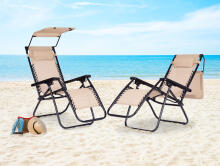 Garden Beach Lounger with Adjustable Backrest and Movable Canopy Beige MultiGarden