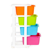 Storage organiser with 4 pull-out plastic drawers