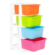 Storage organiser with 4 pull-out plastic drawers