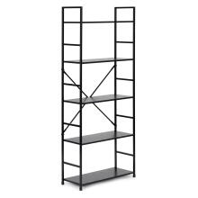 Wide modern LOFT wooden bookcase with 5 shelves, black ModernHome