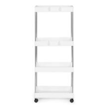 Plastic bathroom shelf stand with 4 shelves and wheels