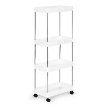 Plastic bathroom shelf stand with 4 shelves and wheels