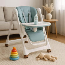 Highchair feeding chair height adjustable eco-leather straps double tray green ECOTOYS