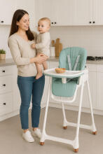 Highchair feeding chair height adjustable eco-leather straps double tray green ECOTOYS