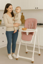 Highchair feeding chair height adjustable eco-leather straps double tray pink ECOTOYS