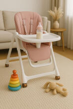 Highchair feeding chair height adjustable eco-leather straps double tray pink ECOTOYS