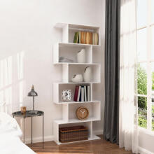 Modern checkered shelf for the living room with 5 shelves for books white