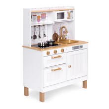 Wooden play kitchen for kids with sounds and LED, large, with opening cabinets and 7 accessories, ECOTOYS