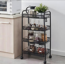 ModernHome Black Metal Mobile Bathroom Shelf with 4 Shelves and Wheels