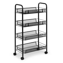 ModernHome Black Metal Mobile Bathroom Shelf with 4 Shelves and Wheels