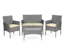 Garden Furniture Set with Rattan-Like Finish – Bench, Table, Chairs Grey MultiGarden