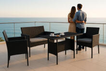 Garden Furniture Set with Rattan-Like Finish – Bench, Table, Chairs Black MultiGarden