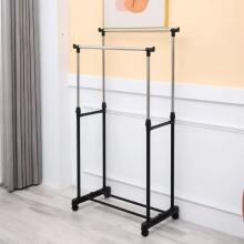 Universal Double Freestanding Clothes Rack with Adjustable Height, Wheels, 2 Rails ModernHome