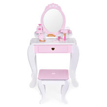 Large Toy Vanity for Kids with Mirror, Stool, and 7 Accessories ECOTOYS