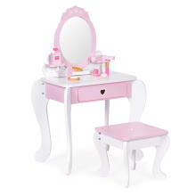 Large Toy Vanity for Kids with Mirror, Stool, and 7 Accessories ECOTOYS