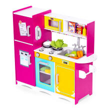Large Wooden Play Kitchen for Kids Colorful with Opening Fridge, Oven, Microwave ECOTOYS