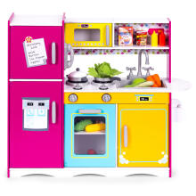Large Wooden Play Kitchen for Kids Colorful with Opening Fridge, Oven, Microwave ECOTOYS